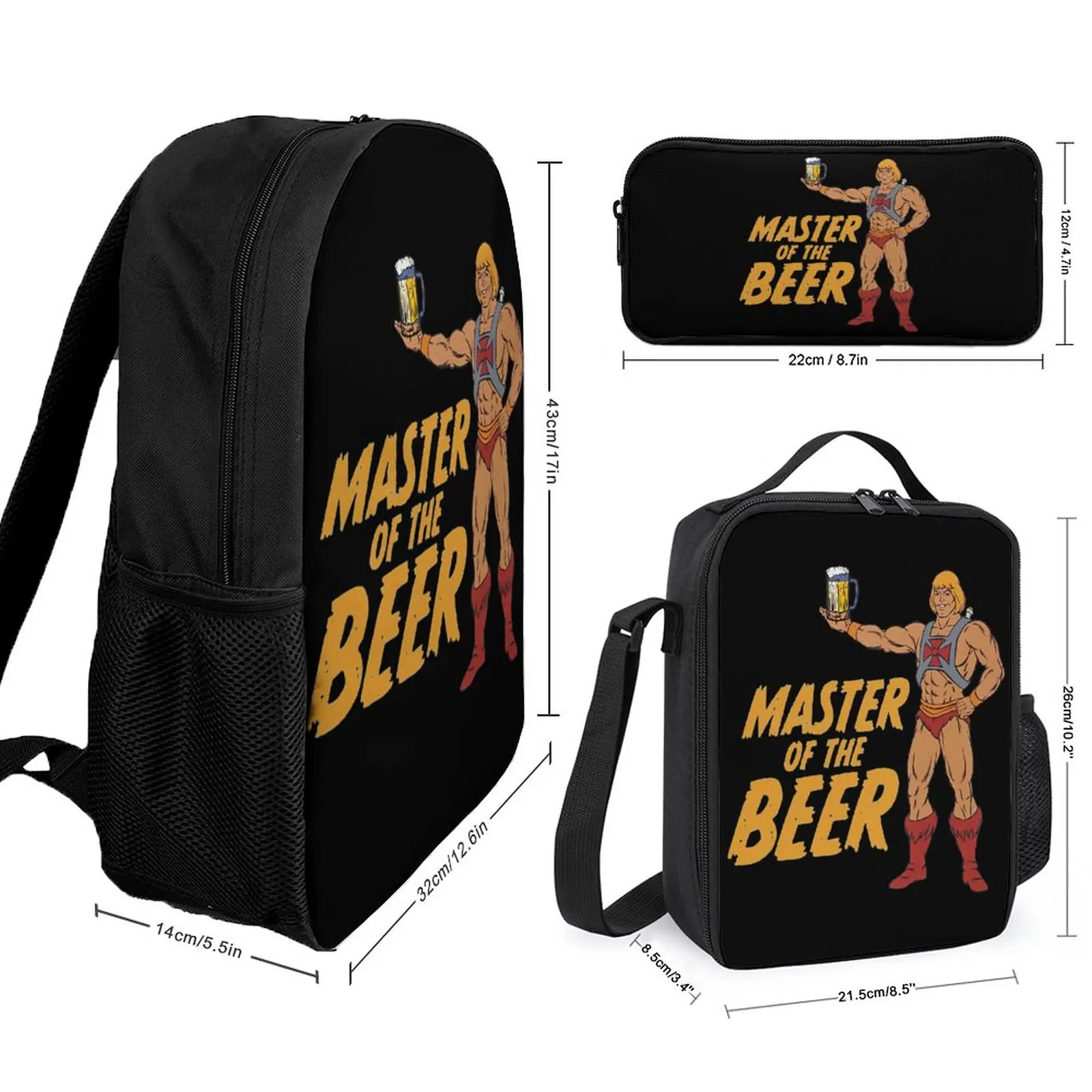 3 in 1 Set 17 Inch Backpack Lunch Bag Pen Bag He-Man And The Masters Of The Universe Skeletor Vintage 8 Secure Graphic Cool Cozy