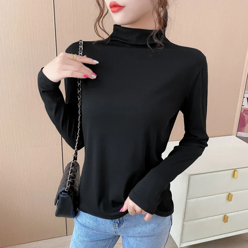 Suede Bottoming Top Women's 3XL Large Size Slim Stretch Shirt Autumn Winter With Velvet Thick Warm Female's Long-sleeve T-shirt