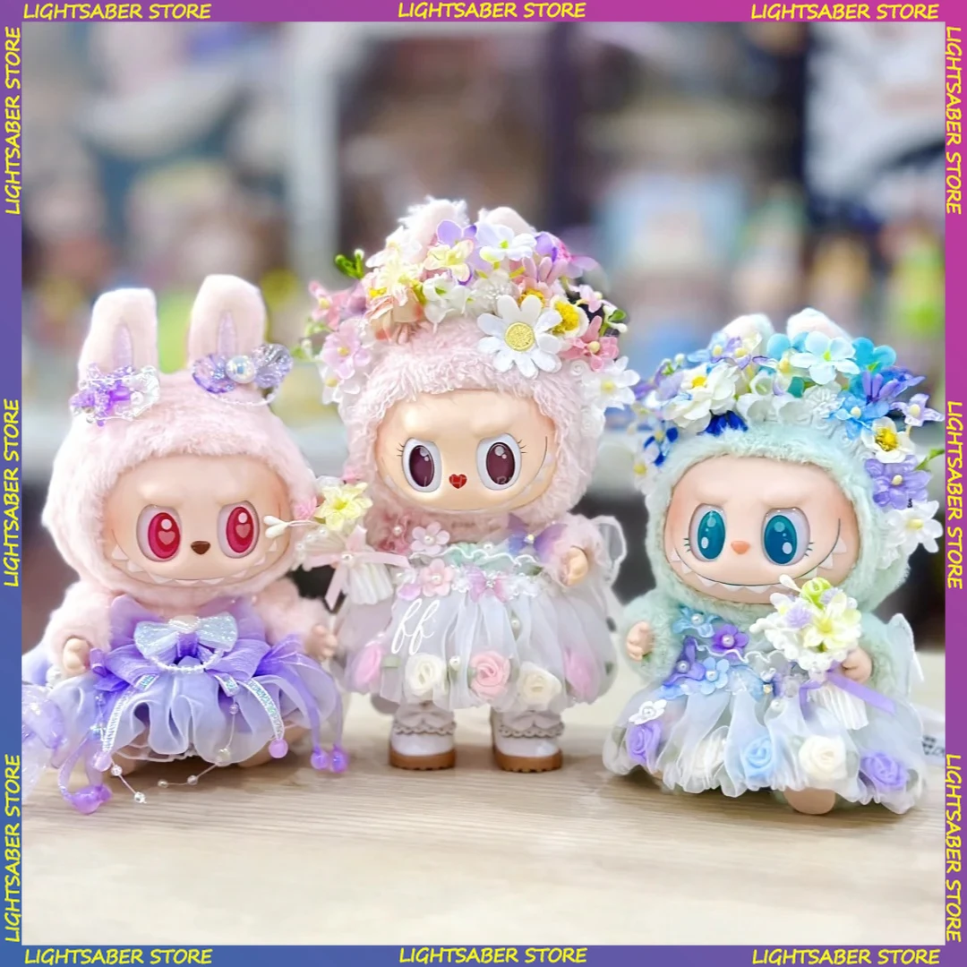 

For Labubu Clothes Sweet Flower Faerie Butterfly Spirit Headwear Dress Set Mini Plush Doll Clothing Fashion Doll Accessories