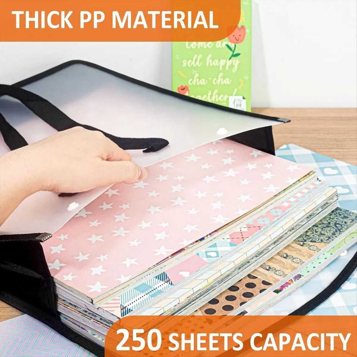 [CLOS] Expandable Scrapbook Paper Storage Organizer, Black Paper Folio for 12 x 12 Sheets, with Portable Handle