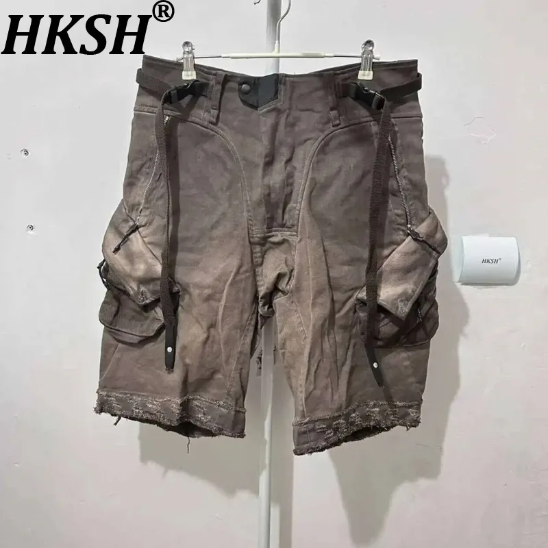 HKSH Spring Summer New Men Dark Tide Punk Waste Land Style Capris 3D Pockets Hole Cat Whisker Edge Casual Shorts Chic Ins HK1338