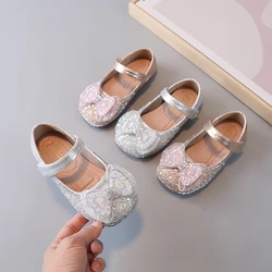 Girls Sandals Silver Rhinestone Bowknot Middle and Big Kids Mary Jane Shoes Pink Fashion Non-slip Soft Kids Sandals Girls Shoes