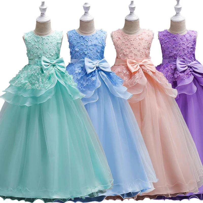 

Formal 3D Flower Young Girl Tiered Luxury Dress 5-14Years Children's Gala Communion Wedding Bridesmaid Elegant Party Dresses