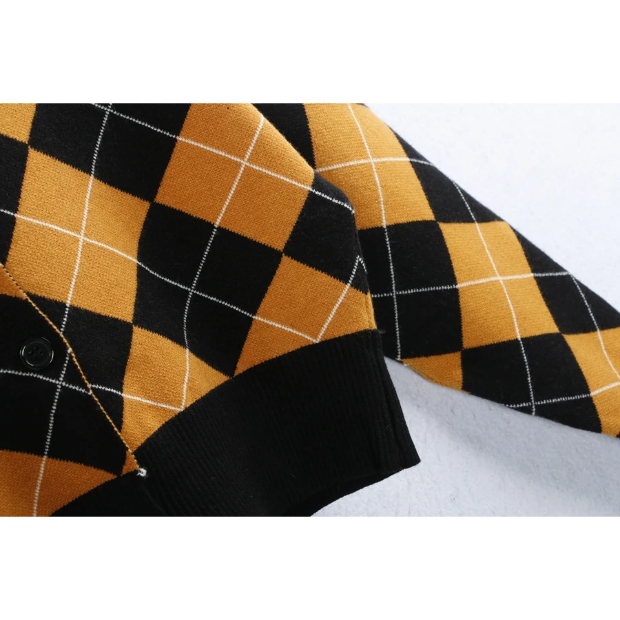 Faionable ort Knitted Sweater Coat Diamond Pattern V-Ne Long Sve Large Size Button Autumn Winter Women's Clothing