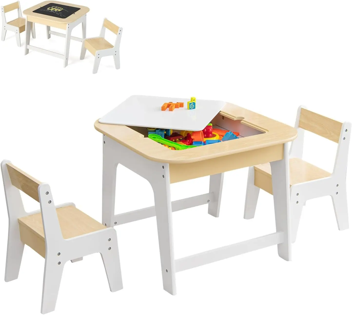 Comfort Corner KidsTable and Chair Set, 3-in-1 Wooden Activity Table with Removable Tabletop,Storage Space, Toddler Furniture