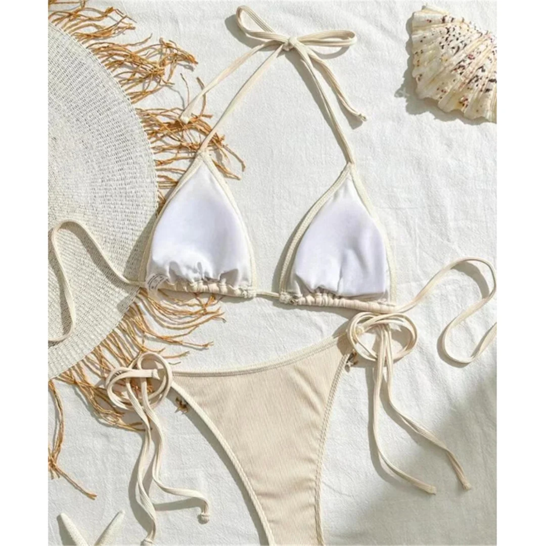 Neuer Splicing-Neckholder-Bikini mit Trägern, brasilianischer Stil, Damen-Badeanzug, zweiteiliges Bikini-Set, Badebekleidung, Badeanzug, Schwimmanzug V6024 – Detail 22