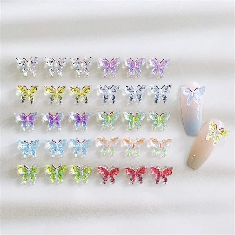 10pcs Korean Ice Transparent Butterfly Nail Art Charms 3D Cartoon Rhinestones Resin Jewelry Nail Decoration DIY Kawaii Accessory