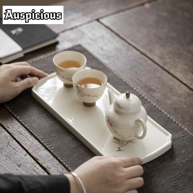 Plant Ash Handmade Tea Tray Hand-painted Persimmon Tea Mat Ceramic Rectangle Teapot Base Luxury Tea Board Dishes Teaware Crafts