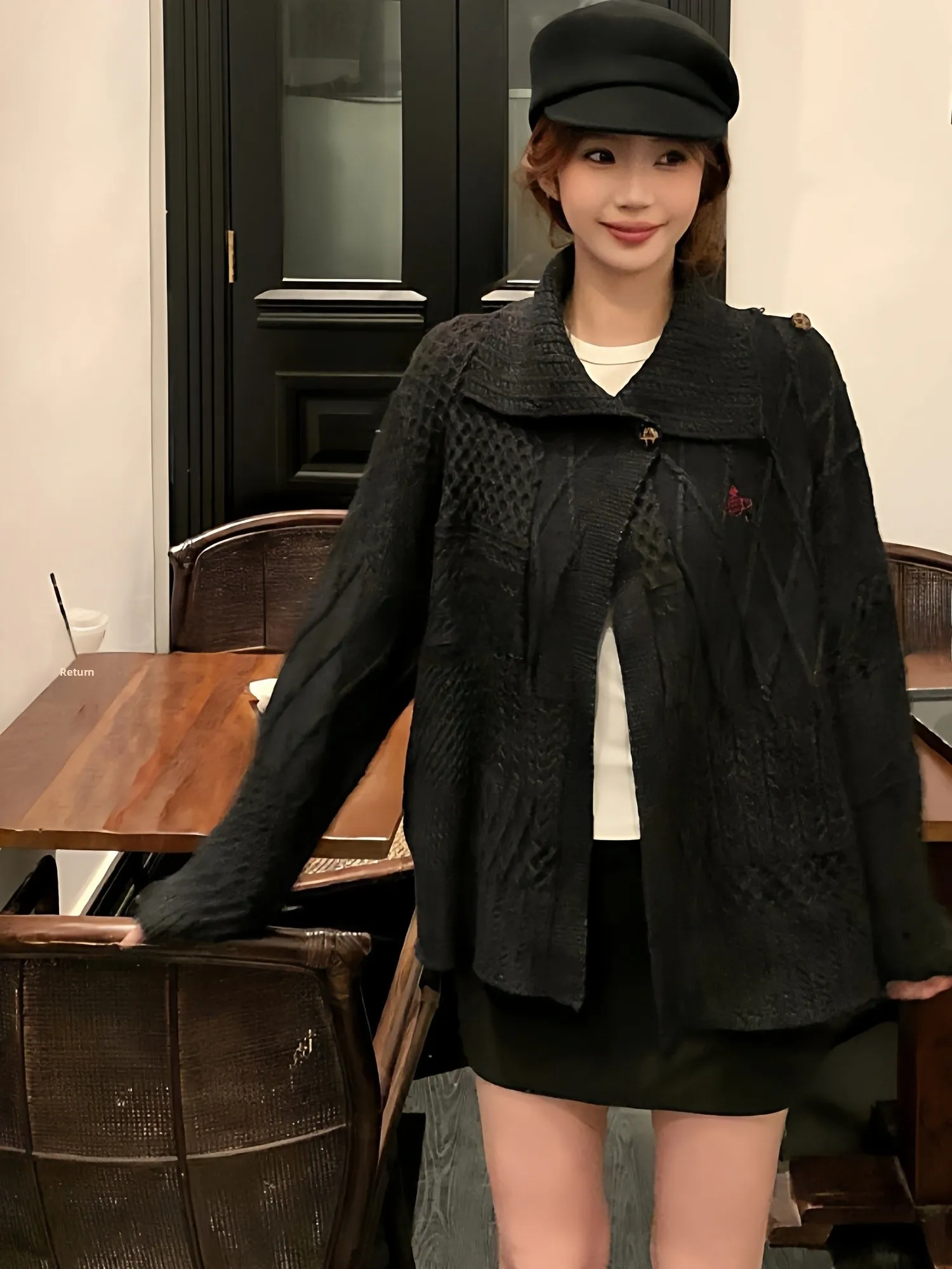 

Salt Sle k Knitted Sweater Coat round Ne Open Cardigan Texture Design Casual Women's Winter Faion Cotton Wool...