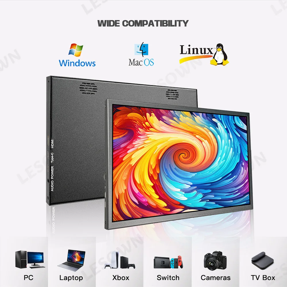 LESOWN Easy Setup 10.1 Inch Monitor Laptop Sub Screen Extension 1920x1200 Mini HDTV Portable External Display