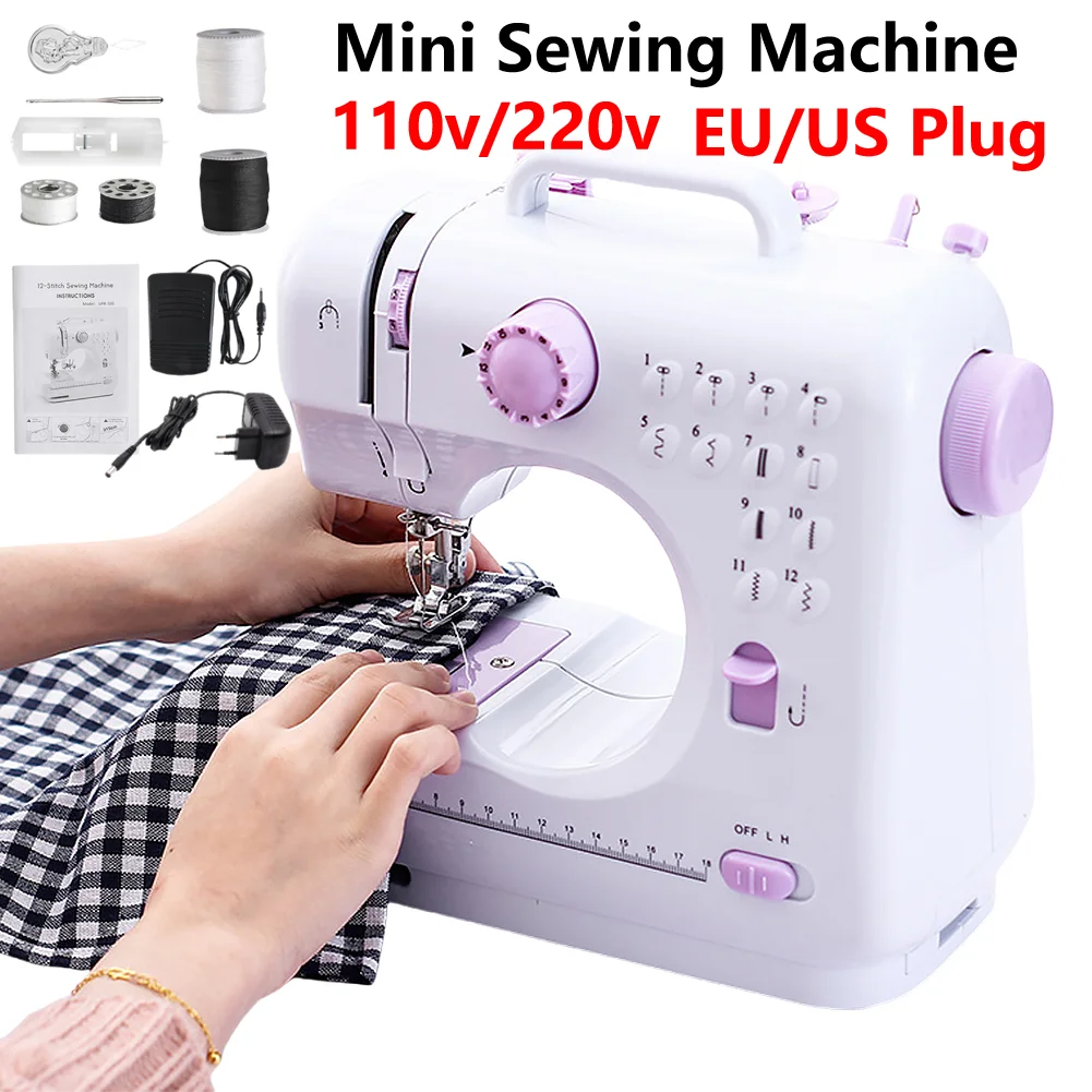 

505A Портативная бытовая мини-швейная машина, двойная скорость, 12 встроенных стежков для начинающих, машина для ремонта одежды своими руками