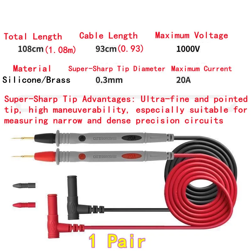 موصلات اختبار متعددة مقاومة للتجميد من السيليكون الدقيق العالمي طويلة جدًا مع مجسات إبرة فولاذية فائقة الحادة