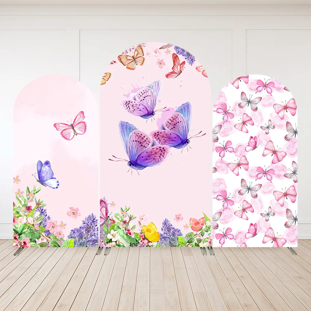 Purple Butterfly Decoration Banner for Girls Baby Shower Woman Floral Arch Backrop Cover Princess Birthday Photo Background Wall