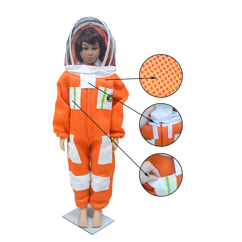 Kids Full Body 3D Air Cotton Fabric Ventilated Beekeeping Suits Bee Suits with Self Supporting Fencing Veil Hood for Children