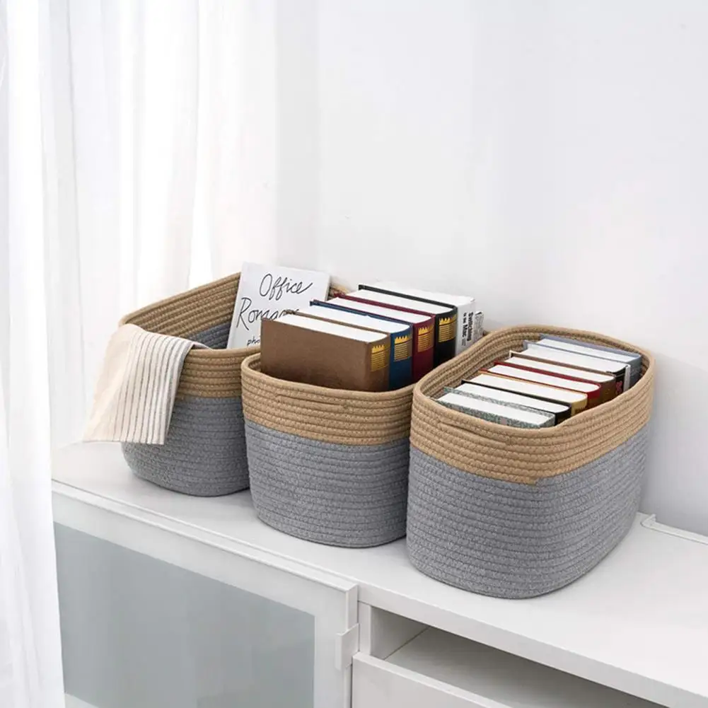 Nordic Woven Cotton Rope Storage Baskets Organizer Box Sundries Key Cosmetics Storage Bins Desktop Sundries Organizer Basket