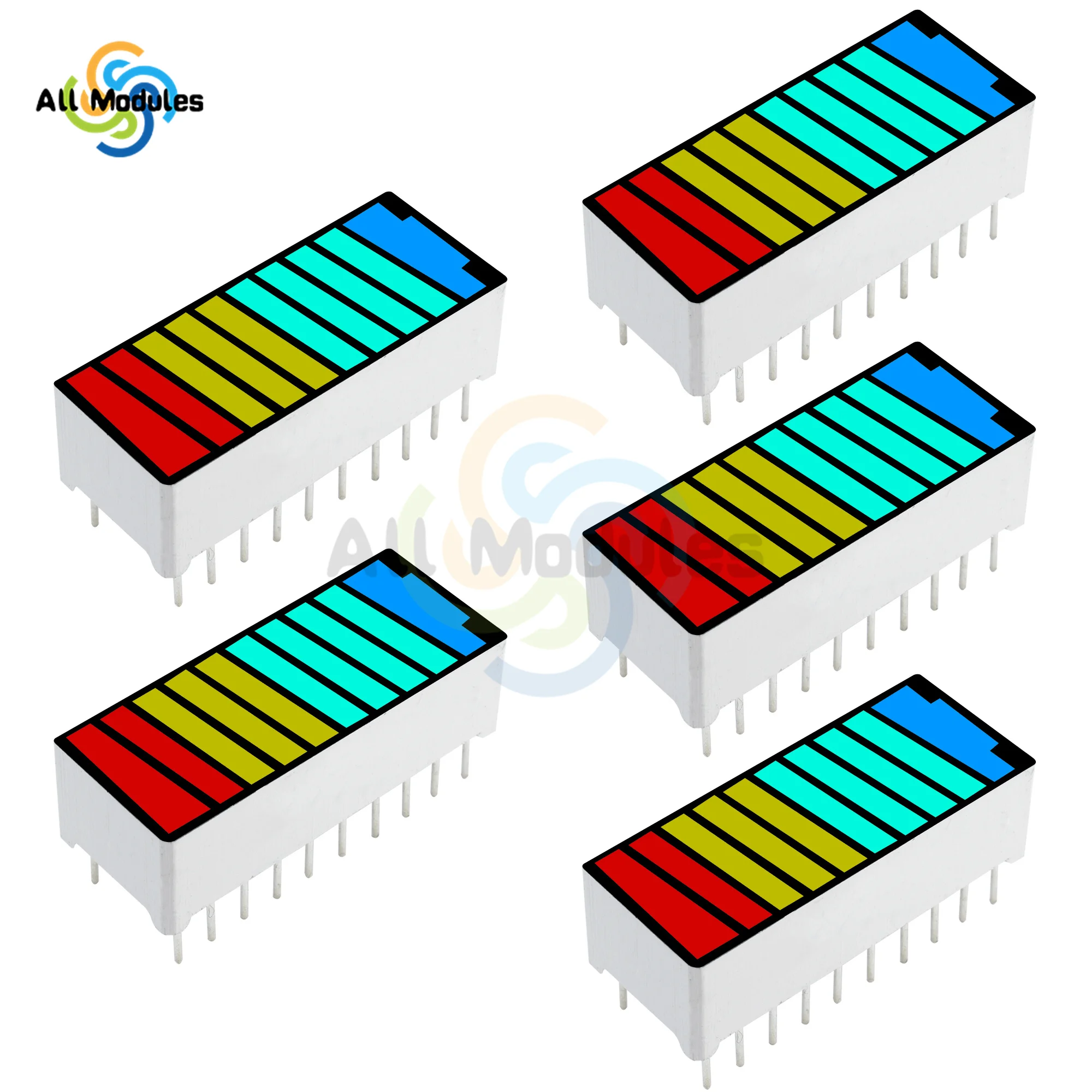 5PCS 10 Segment 4 Color LED Battery Level Bar Graph Power Display Indicator Module Red Yellow Green Blue Multi-color 5V Light