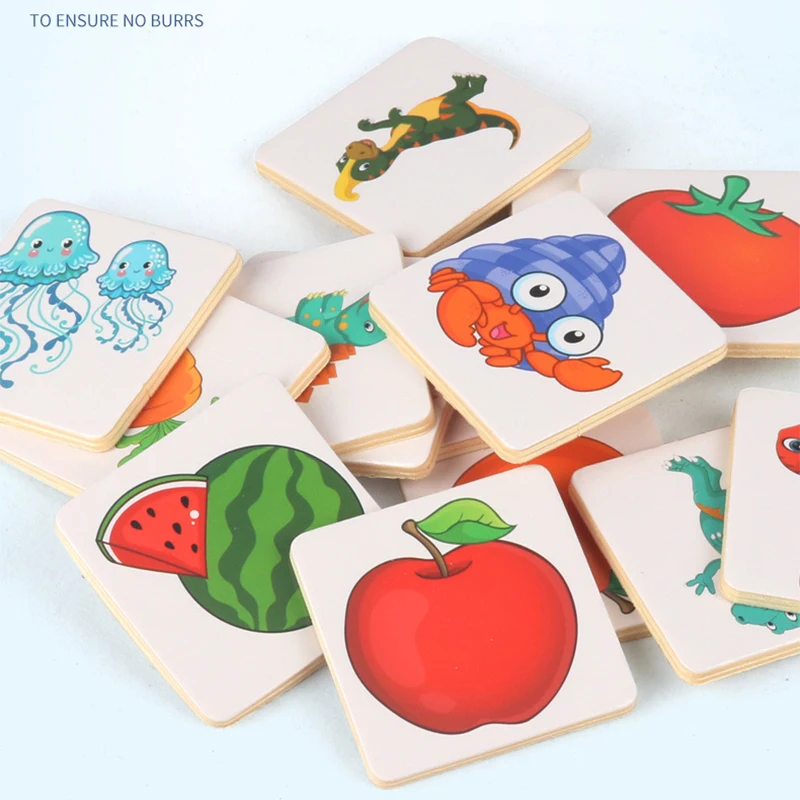 Wooden Montessori Find Shape Toy Animal Fruit Shadow Pairing Shape Puzzle Thinking Game Early Educational Toy Gift for Children