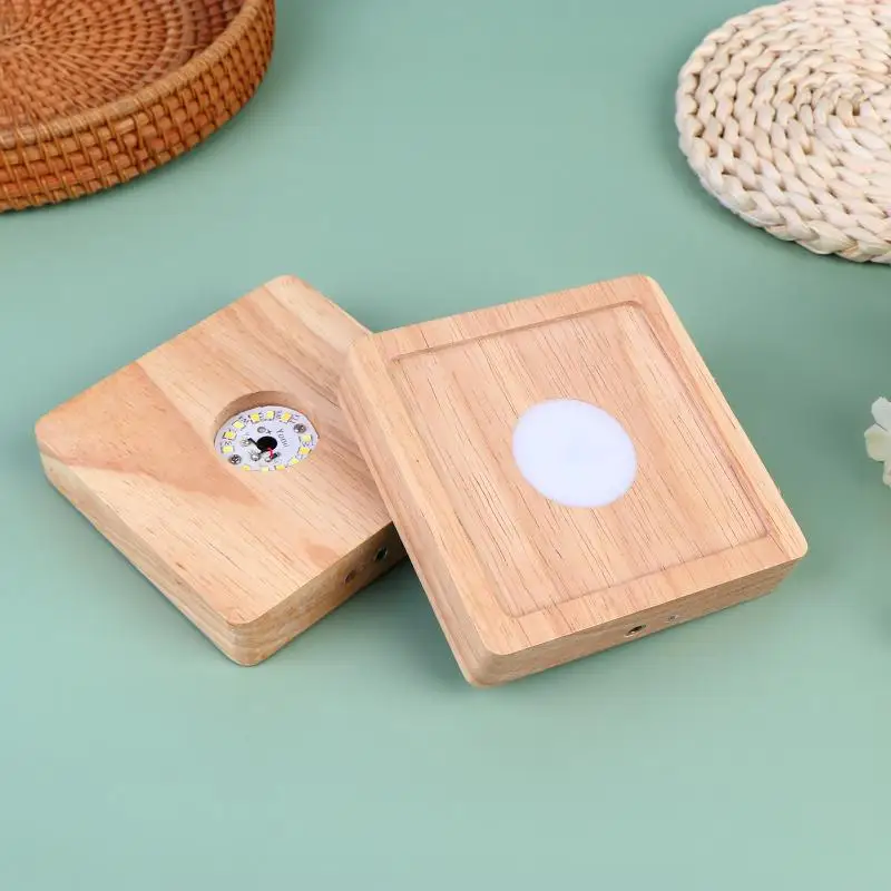 10*10*2cm Household Rechargeable Wooden Lamp Holder LED Square Night Light Cozy Soft Table Atmosphere Lamp for Home Décor
