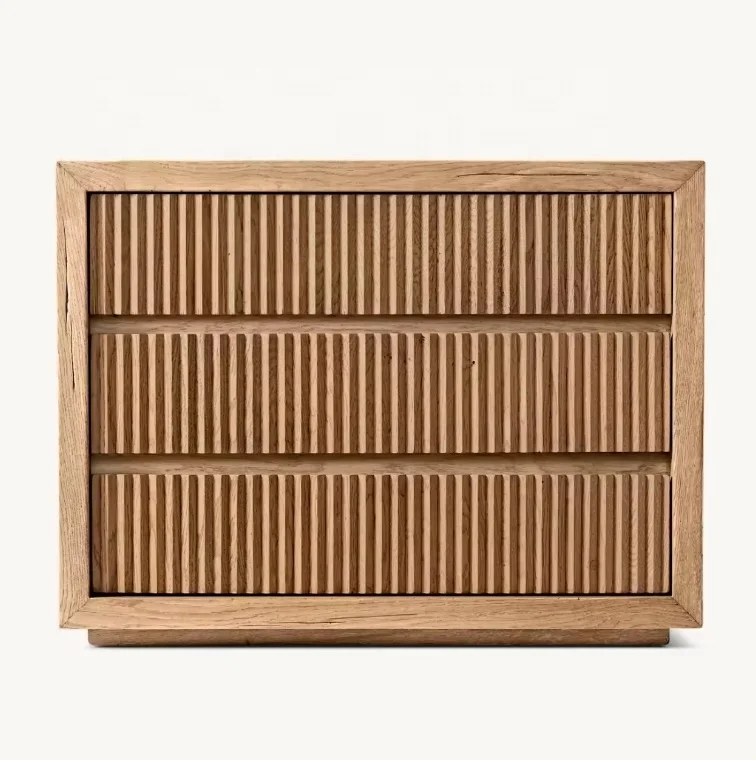 

Grooved Nordic Wooden Bedroom Furniture Luxury Bedside