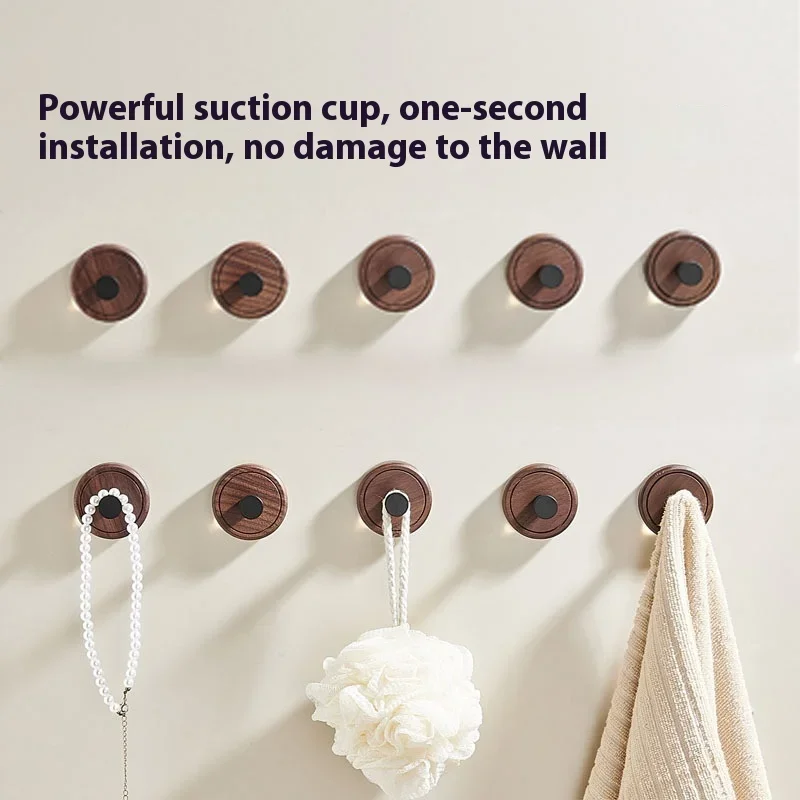 

Walnut Wood Bathroom Hook Strong Suction Cup Clothes Hanger Wall Mounted Door Rear Single Hook No Punching Clothes Hook