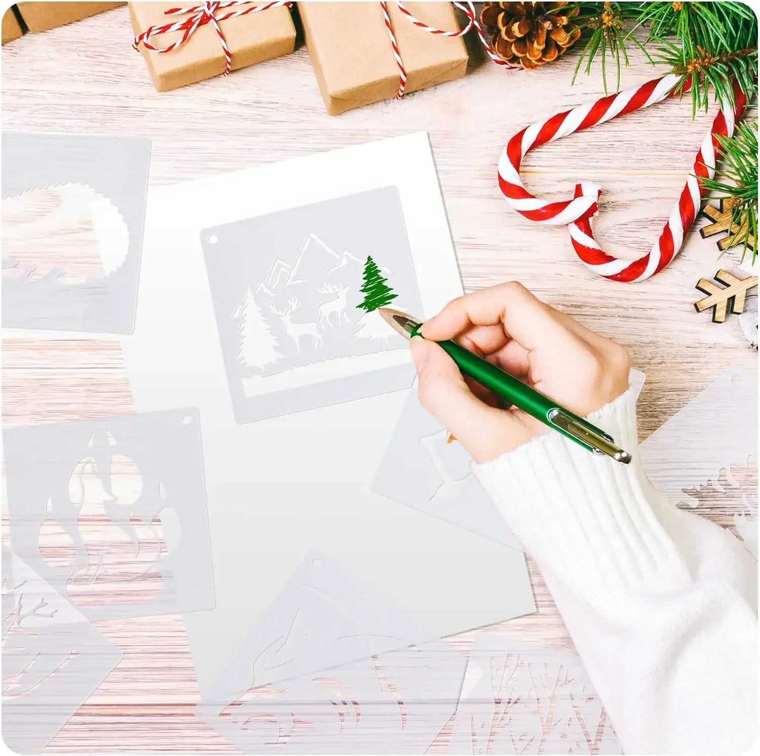 12/20 Pcs Stencils for Painting Reusable Stencil Flower Animal Deer Bear Butterfly Bird Mountain Themed DIY Craft Template