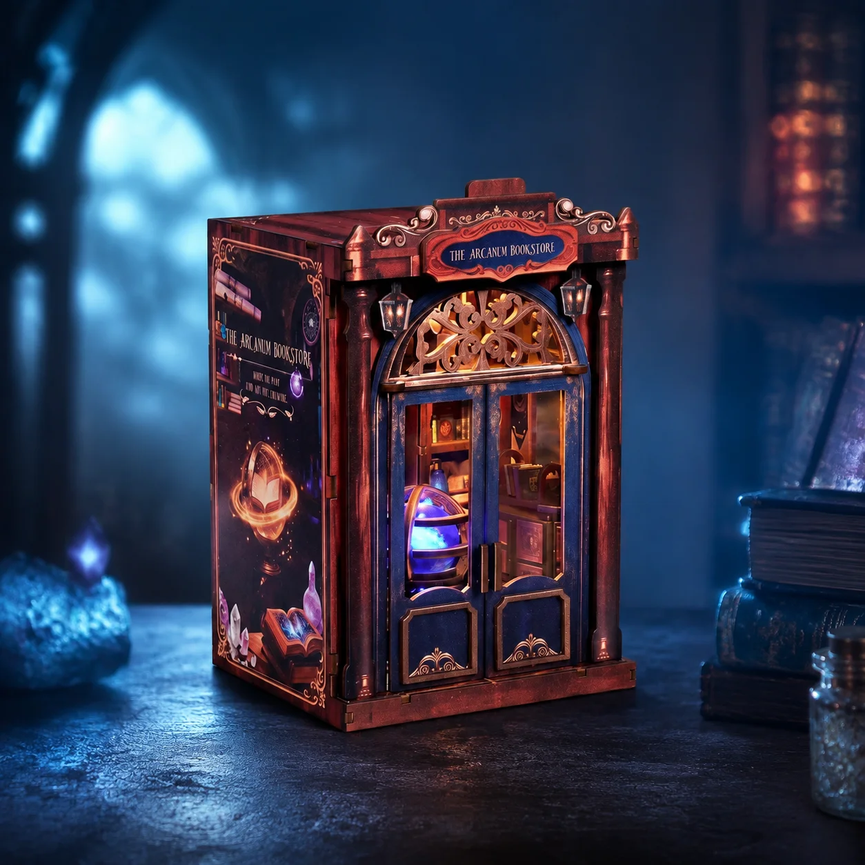 DIY LED Book Nook Kit 3D Wooden Puzzle Miniature House Magic Library Model, Bookshelf Insert Dollhouse Decor Gift for Adults