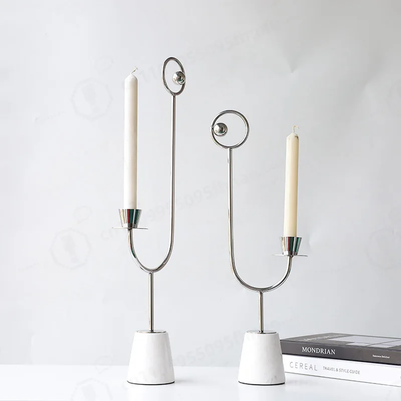 Light Luxury Metal Marble Candle Holder Vintage Candlestick Romantic Dining Table Home Decor Ornament