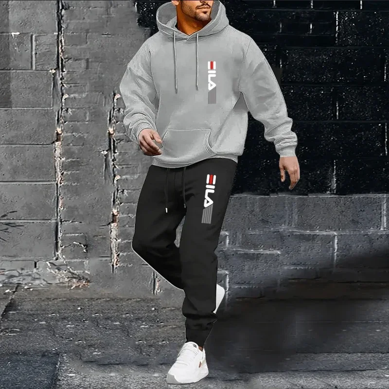 

Новый осенне-зимний повседневный мужской комплект спортивной одежды, уличная модная мужская толстовка с капюшоном + спортивные штаны, комплект из 2 предметов