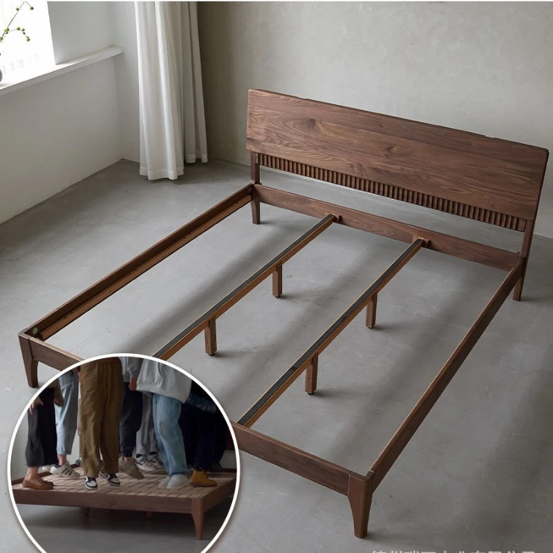 Full Solid Wood Bed Black Walnut Furniture Cherry 1.8 Double Queen Log Vintage