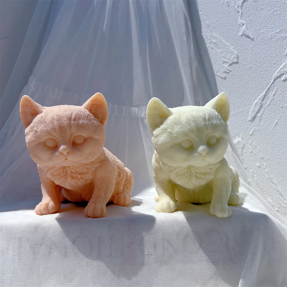 Kitten Sitting Statue Silicone Candle Mold Animal Cat Soy Wax Silicone Mould Pet Figure Lover Home Decor