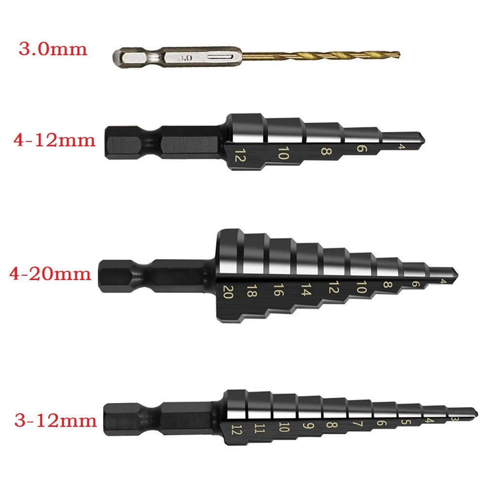 HSS Steel Nitrogen Coated 3 12mm 4 12mm 4 20mm Straight Groove Drill Bit Set Perfect for Cutting Through a Range of Materials