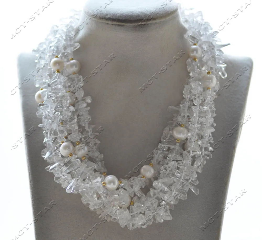 

Z12985 6row 18" 11mm White Round Pearl Clear Crystal Detritus Necklace