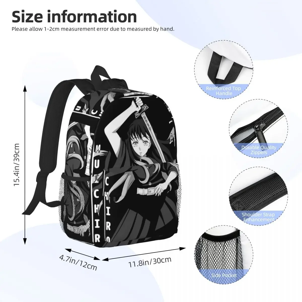 Muichiro Tokito Backpacks Boys Girls Bookbag Casual Students School Bags Laptop Rucksack Shoulder Bag Large Capacity