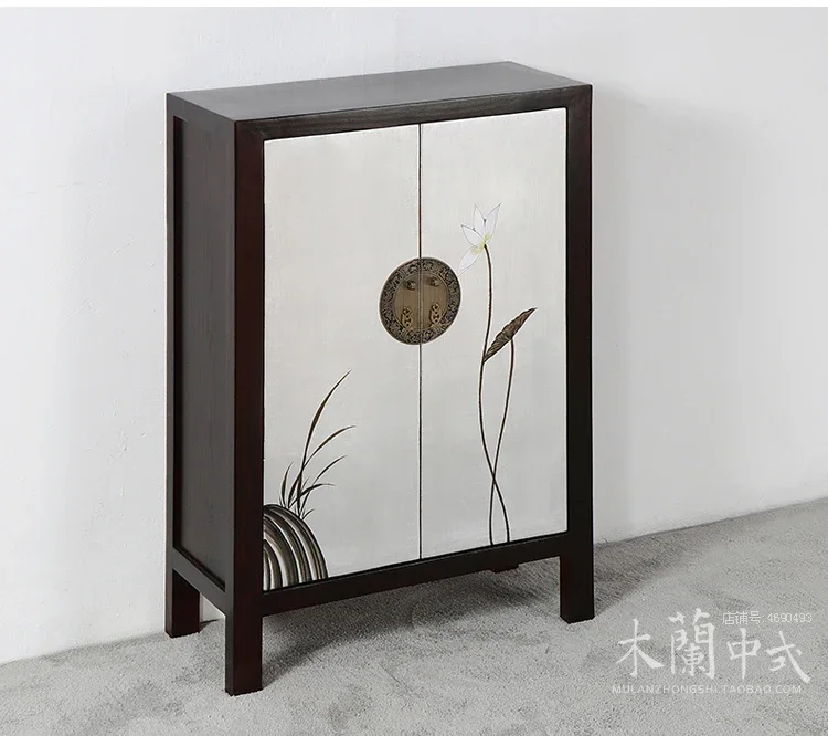 

S Chinese Classical Shoe Cabinet Hand-Painted Simple Zen Painted Locker Hallway Retro Home Cabinet