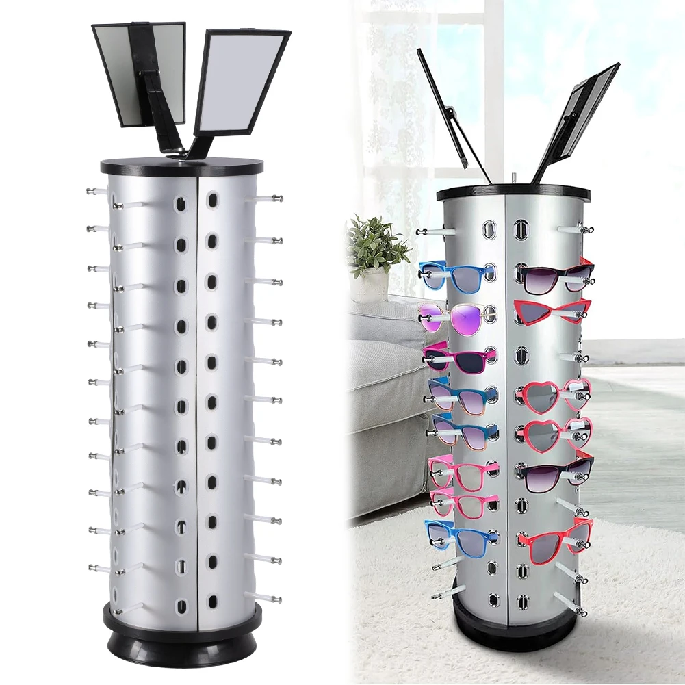 

Вращающаяся на 360° подставка для 44 пар солнцезащитных очков с зеркалом, держатель для очков, стойка для демонстрации 44 пар очков, отдельно стоящая подставка для хранения очков