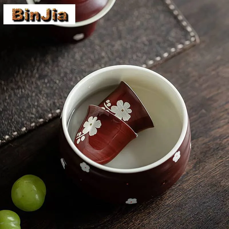 550Ml Japanese Powder Yin Hawthorn Red Tea Washing Cup Hand-Painted Small Flower Residue Tank Kung Fu Teaware Jianshui