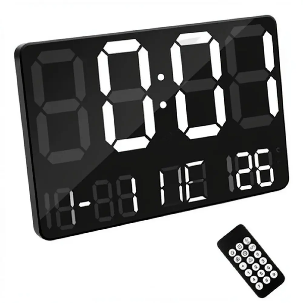 Digital Wall Clock Large Display Modern Minimalist Remote Control Alarm Timer Plastic Black Household Office Decoration