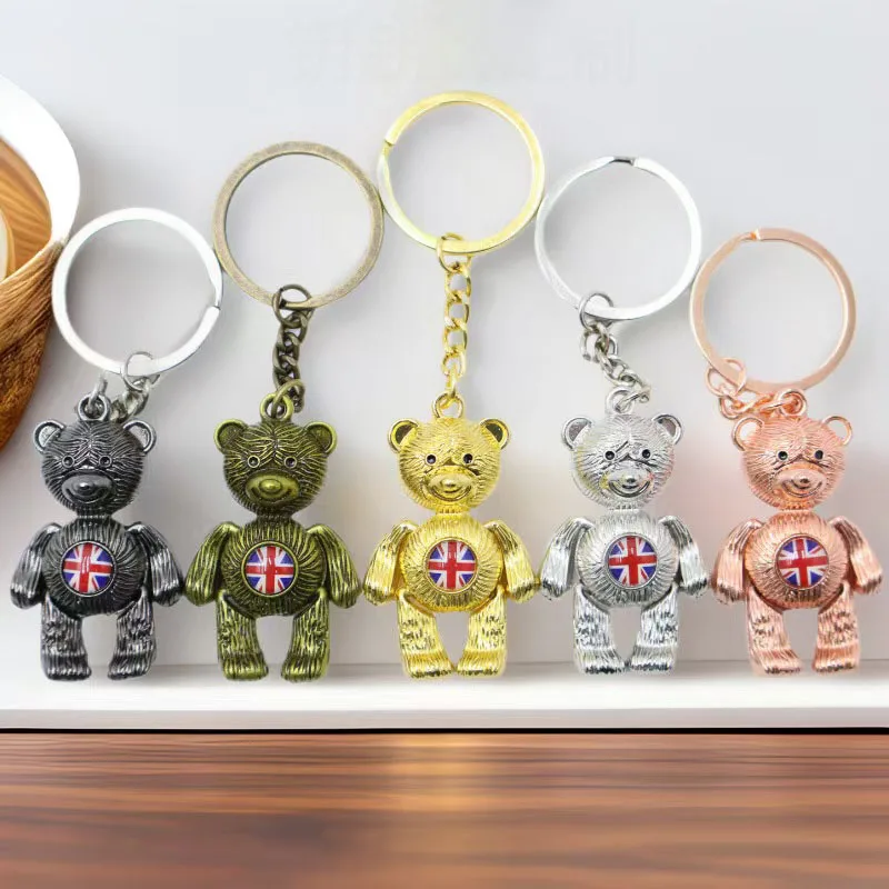 

100pcs/Lot UK Metal Bear Keychain Cartoon Animals Keyring Hands And Legs Rotatable Key Chains Bags Cars Decoration DIY LOGO