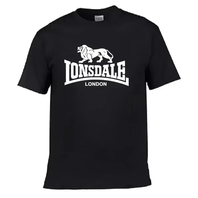 Men's Lion Lonsdale Print Short-Sleeve T-Shirt, Summer Loose and Comfortable Pure Cotton Street Style Oversized
