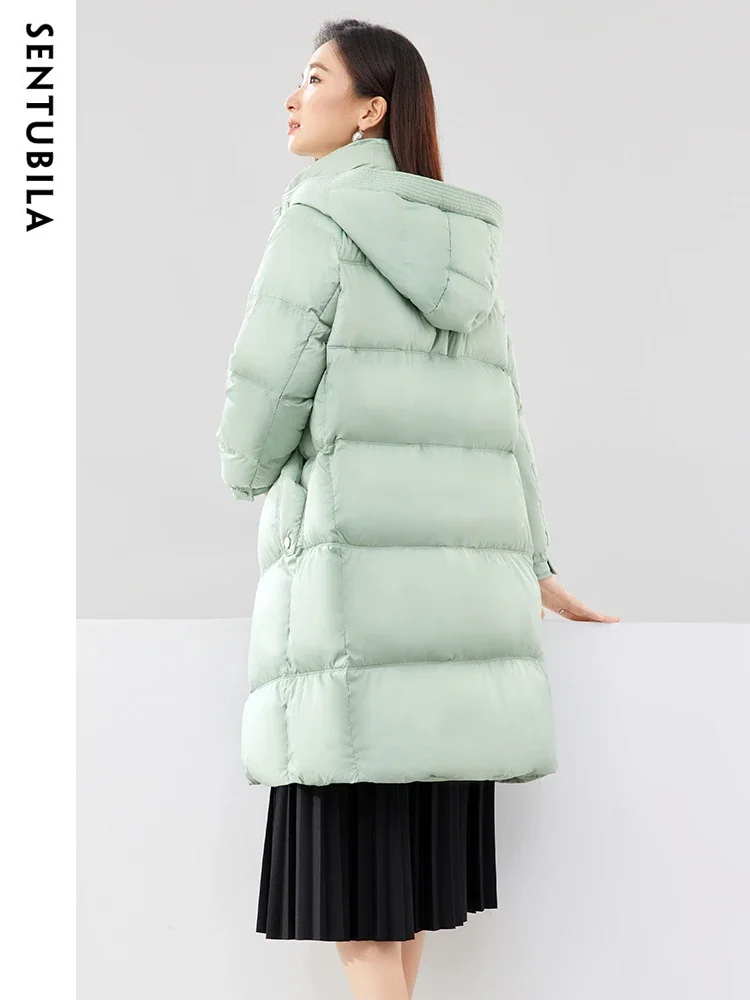 SENTUBILA Winter Hooded Jacket Women Puffer Elegant Coats 2024 Casual Mid-Length High Quality Windproof Warm Jackets W44Y58466X