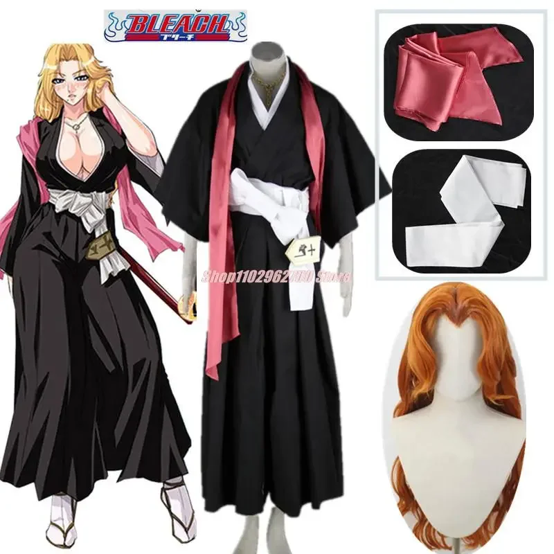 

Bleach Cosplay Matsumoto Rangiku Costume With Scarf Halloween Party Role Play Clothes Accessories Long Yellow Hair Wig