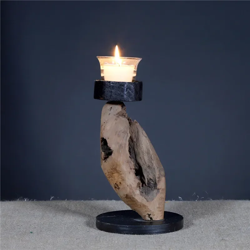 Handmade Wooden Candlesticks Rotten Wood Branches Retro Style Creative Ornaments for Romantic Dinner Candlelight Decor