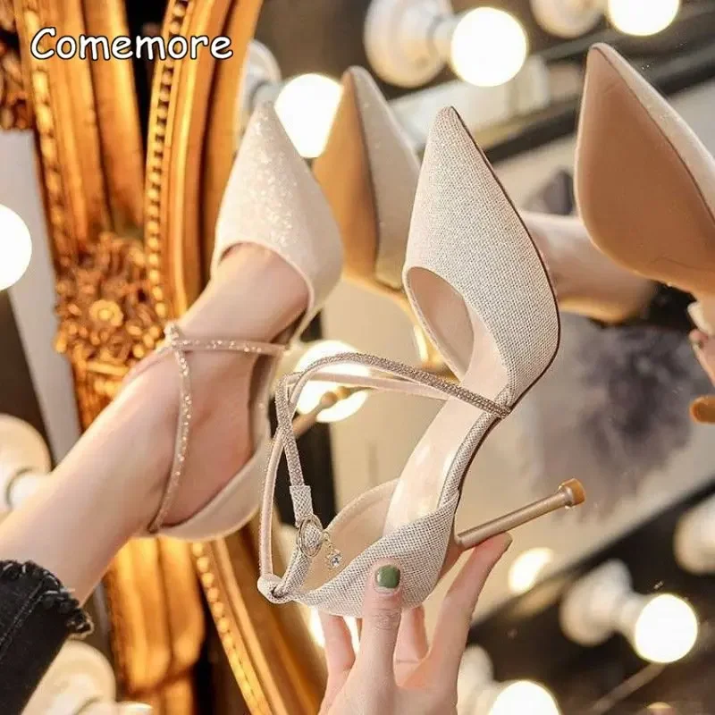 Comemore 2024 Summer Women Sexy Stiletto High Heels Pumps Ladies Fashion Pointed Toe Party Shoe for Wedding Women Black Shoes 33