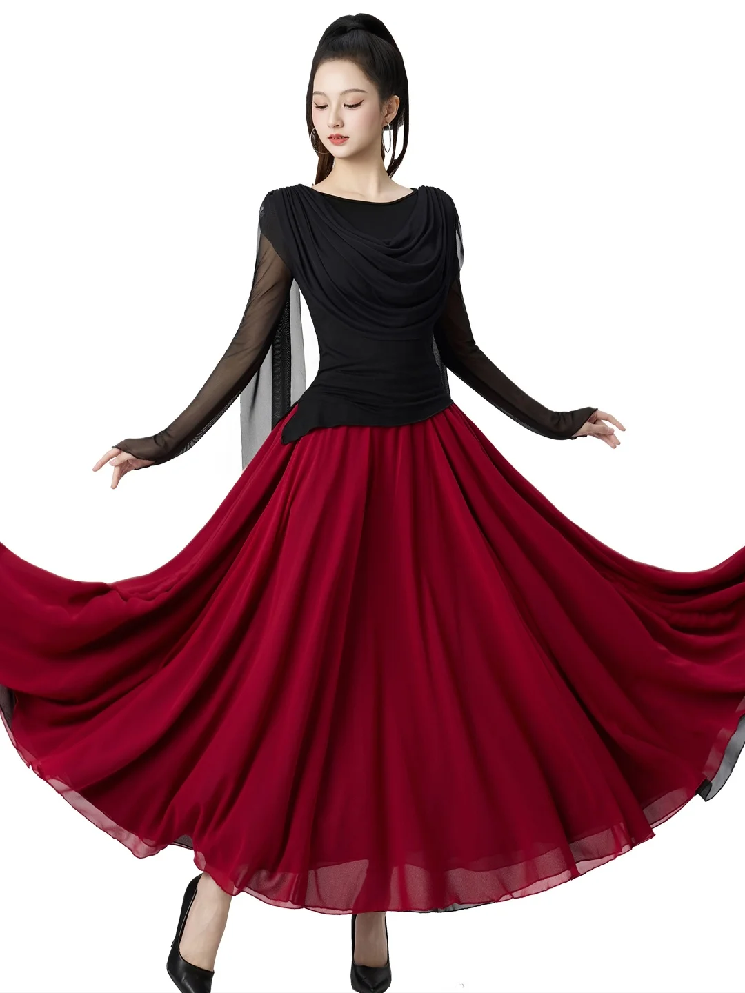 modale-double-sided-long-sleeve-dance-skirt-set-spring-autumn-square-dancing-women's-outfit-customizable-ages-18-60-plus