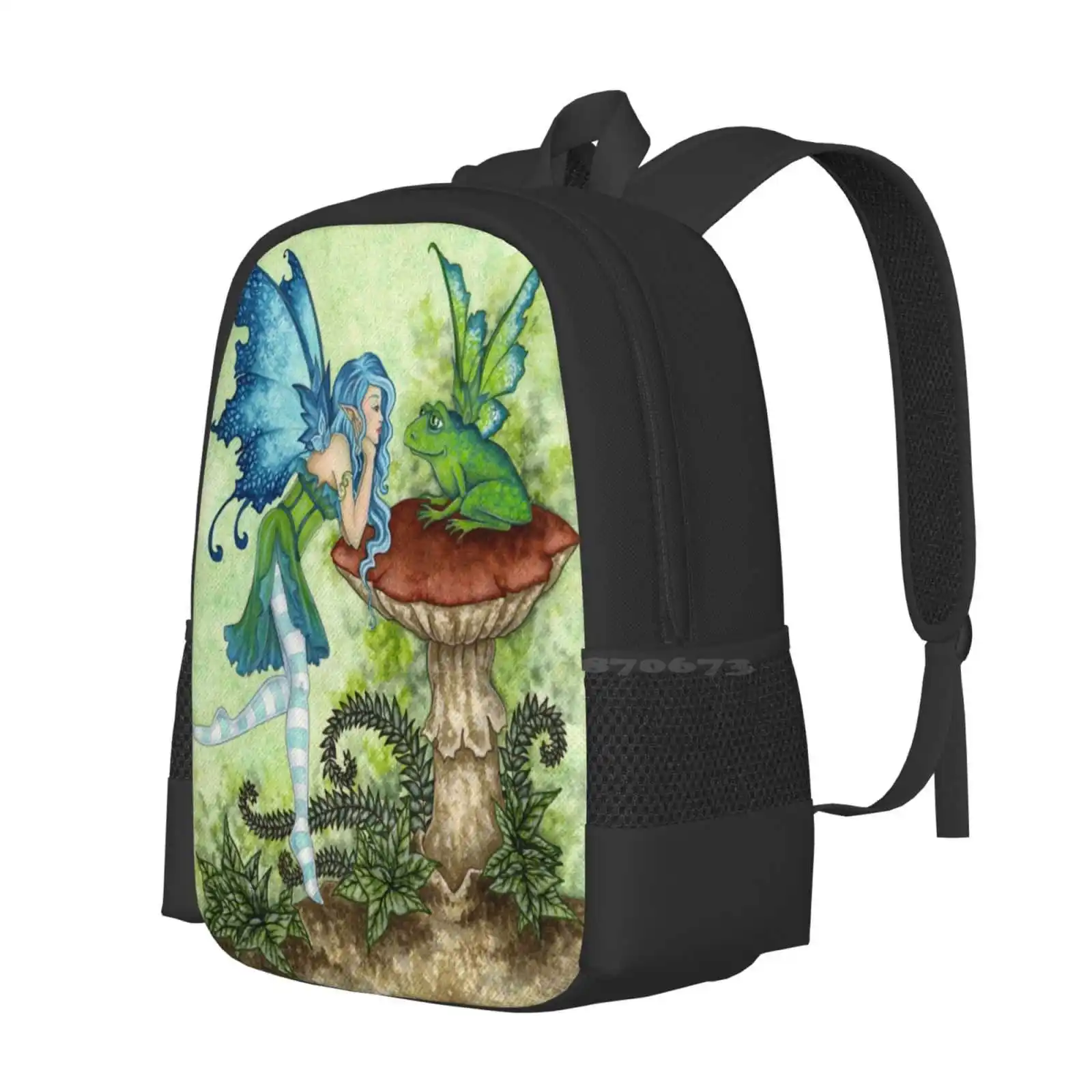 Frog Gossip-mochila escolar de gran capacidad para ordenador portátil, bolsas de fantasía, cuento de hadas, Rana, seta, Amy, Toadstool marrón, azul y verde