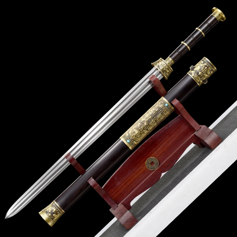 Quality Handforged Chinese Sword Caocao Jian Folded Steel Bo-hi Ebony Sheath Brass Fitting Craft