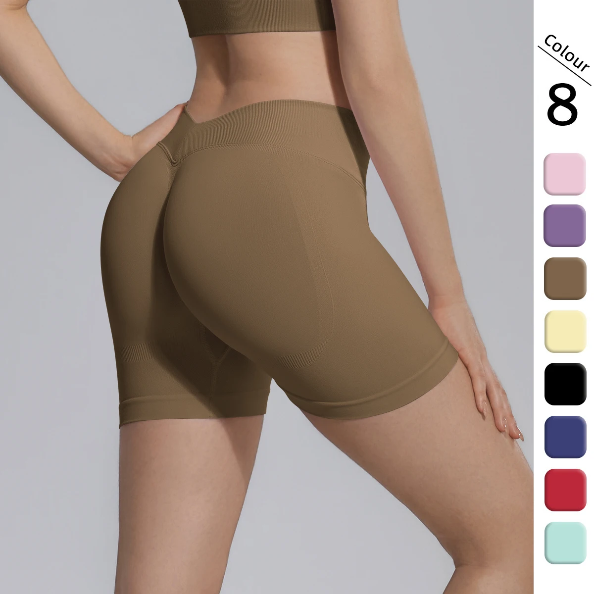 Fashion Breathable Solid Color Gym Yoga Shorts for Woman Seamless Knitted Peach Buttocks Leggings Fitness Running Yoga Shorts