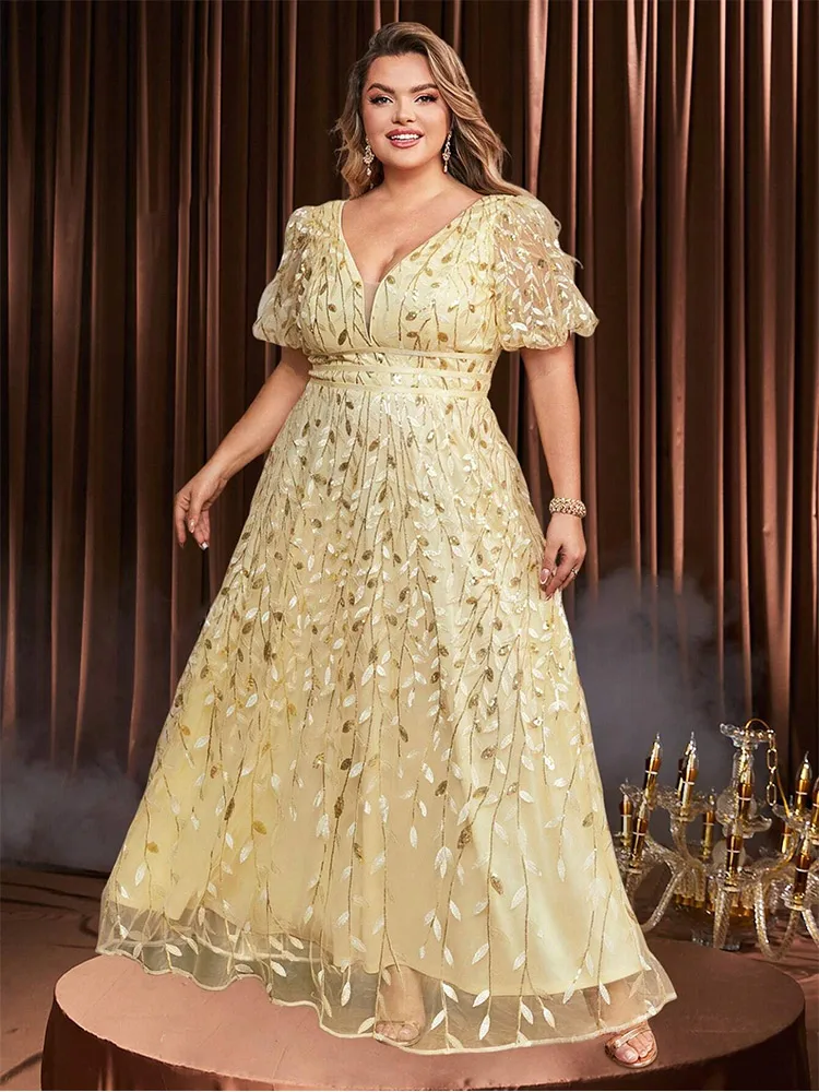 Plus Size V Neck Wedding Sequin Embroidery Multicolor Floor Standing Evening Gown 4XL 5XL Big Size Bridesmaid Sparkling Prom