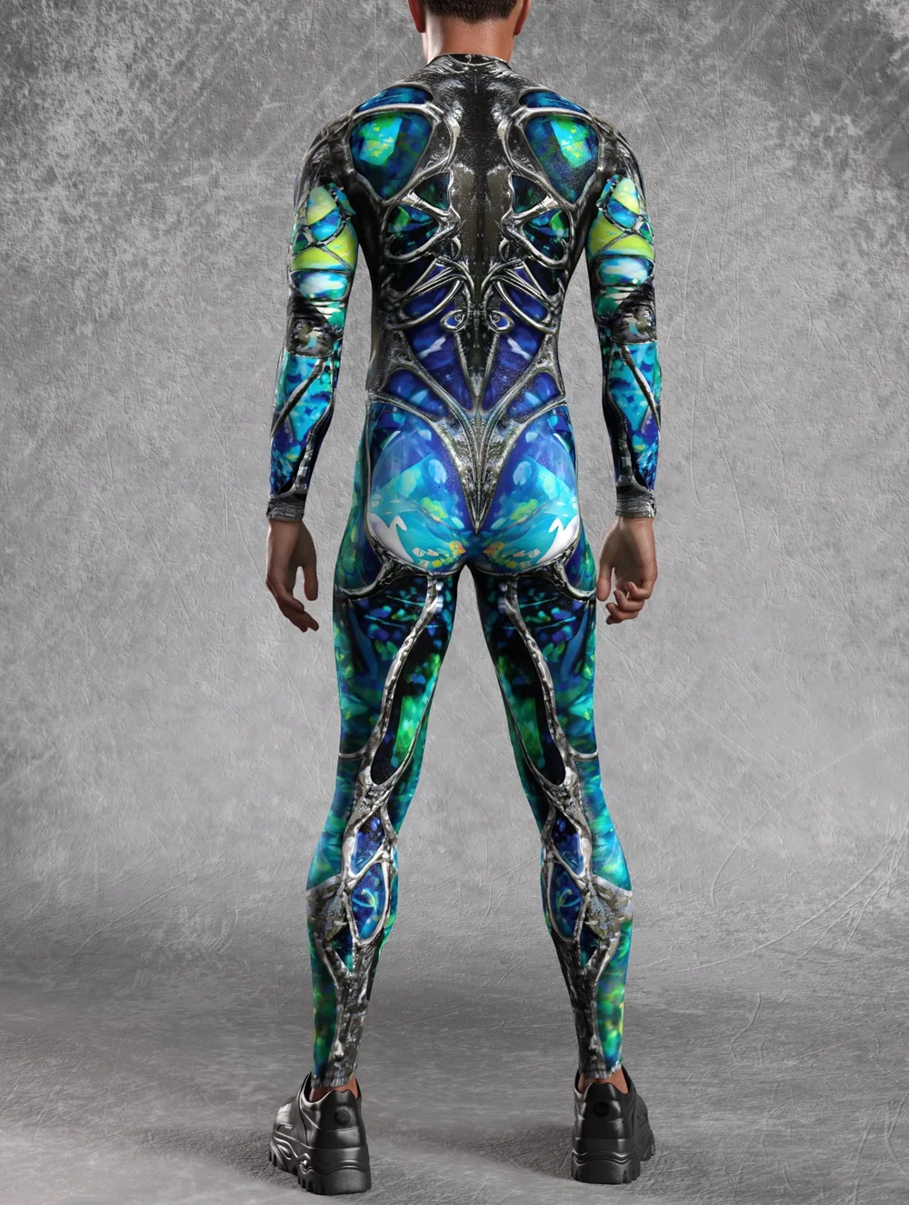 Men Cyber Punk 3D Digital Print Skeleton Cosplay Bodysuit Party Role Play Outfit Zentai Suit Costume Carnival Jumpsuit