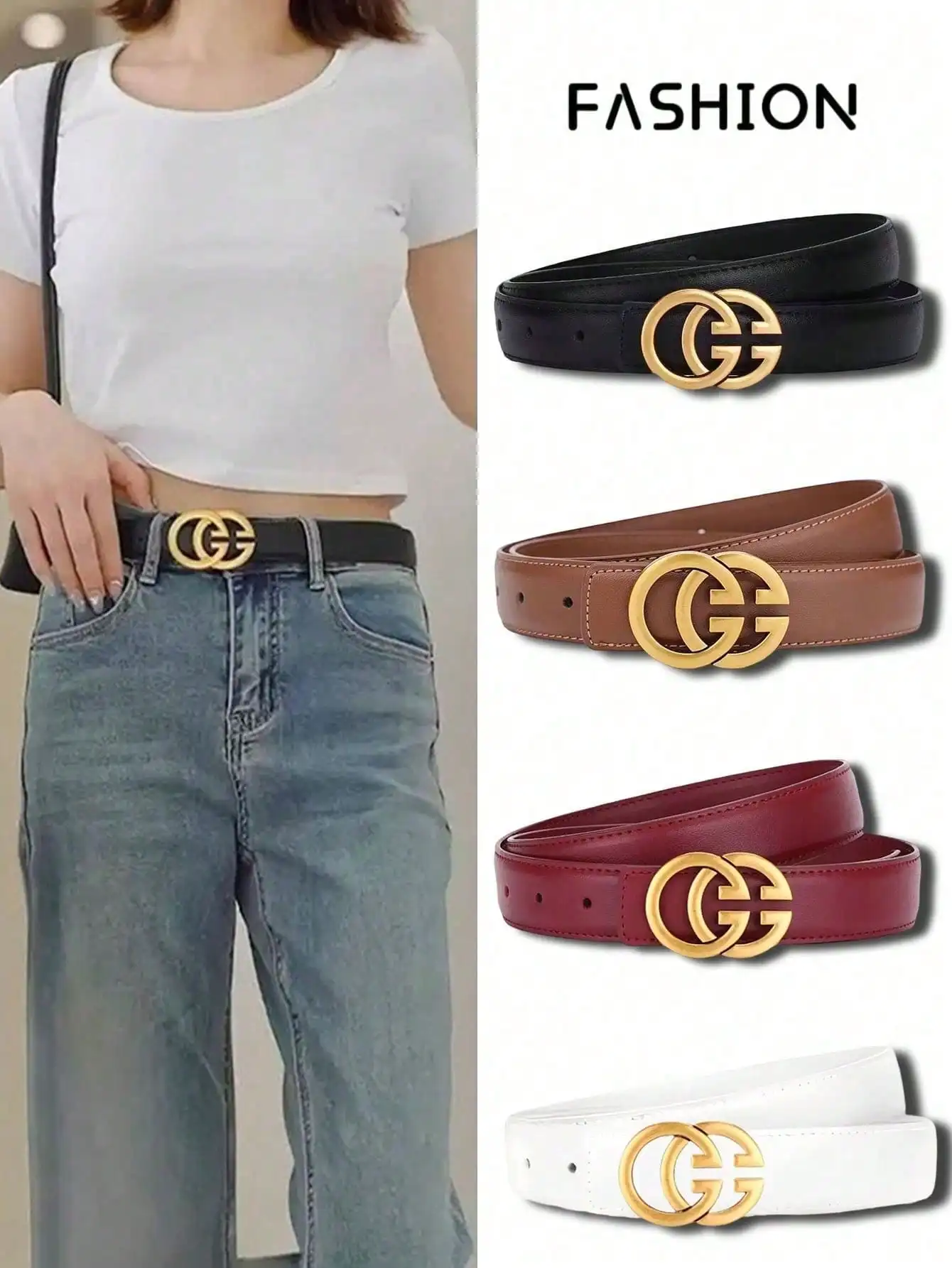 1pc women's leather belt with G letter alloy smooth buckle, can be matched with jeans, a good gift for Mother's Day, Valentine's